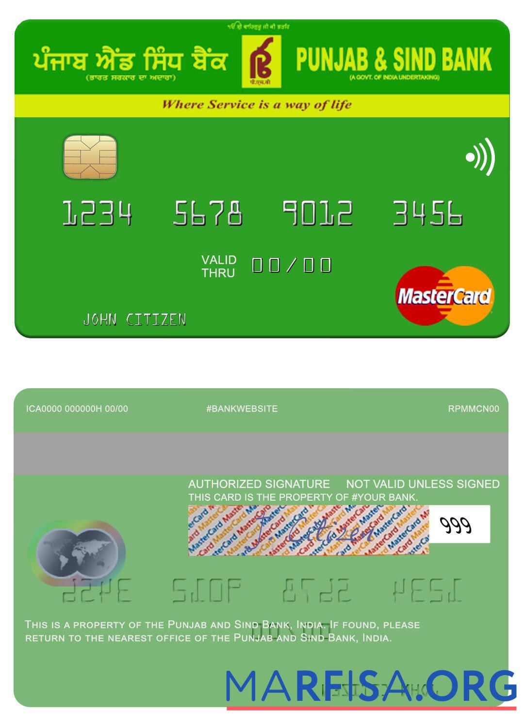 Realistic India Punjab and Sind Bank mastercard real example